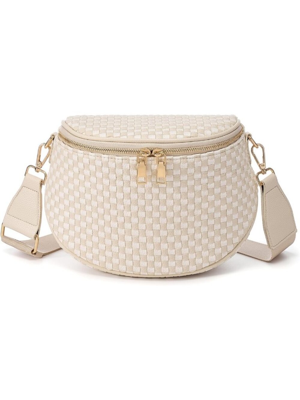 Chic Woven Checkered Crossbody Bum Bag for Women - PU Leather Fanny Pack, Beige